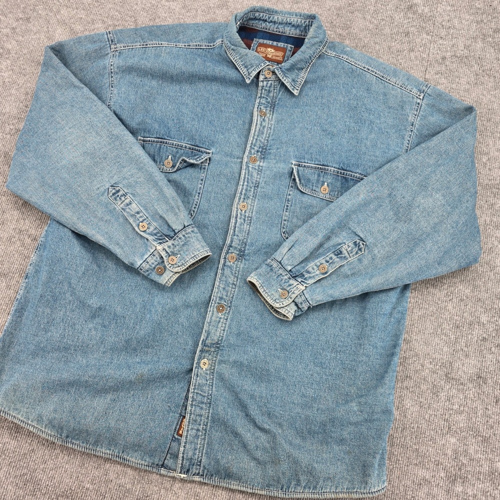 Levi Strauss & Co Mens Denim Shirt Plaid Fleece Lined Blue Workwear XL Relaxed